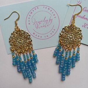 Hand Crafted Gold and Blue Earrings